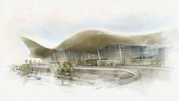 airport watercolour effect visualisation