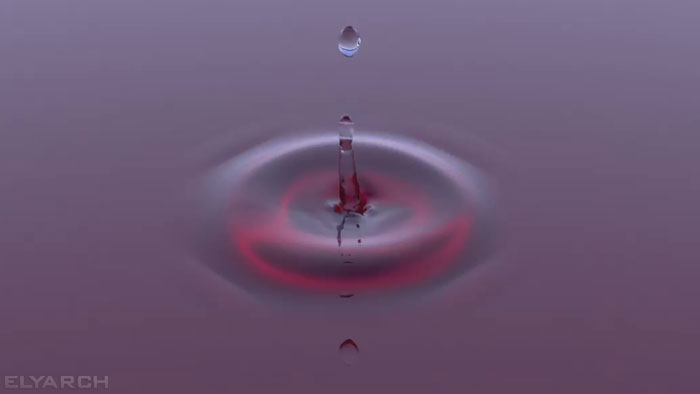 detail from a 3D CG video of a slow motion water drop