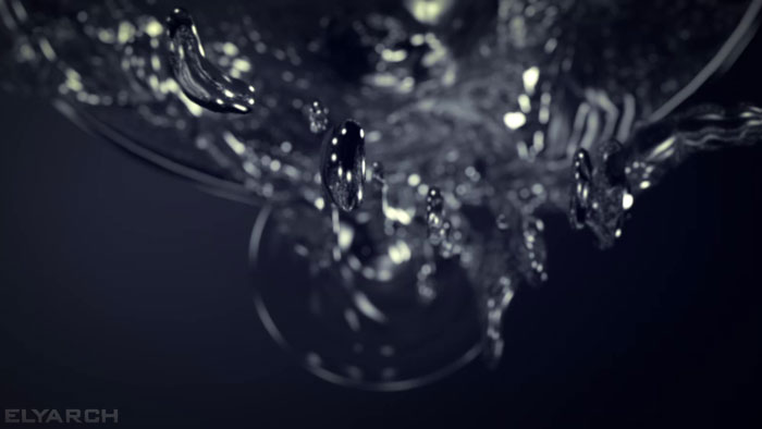 detail from a 3D CG video of a martini splash